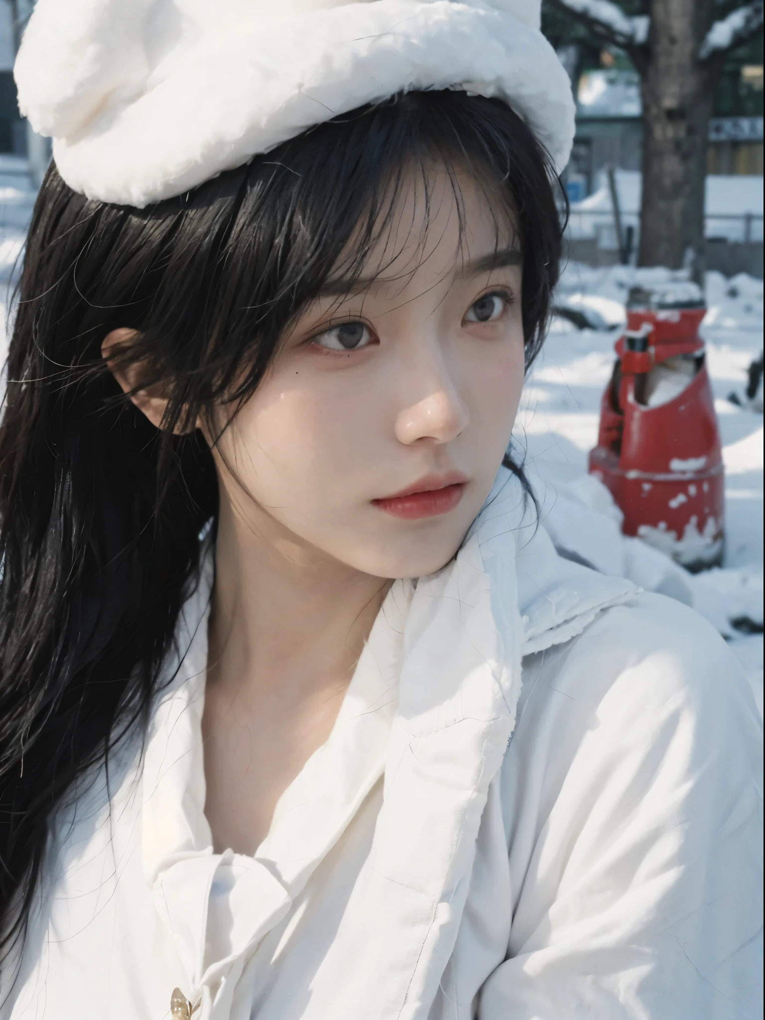 Best quality, 超高分辨率, white backgrounid,(realistically:1.4), girl, A pair of eyes as clear as snow,Imperial sister,Black long straight, looking at viewert, close up ,shine