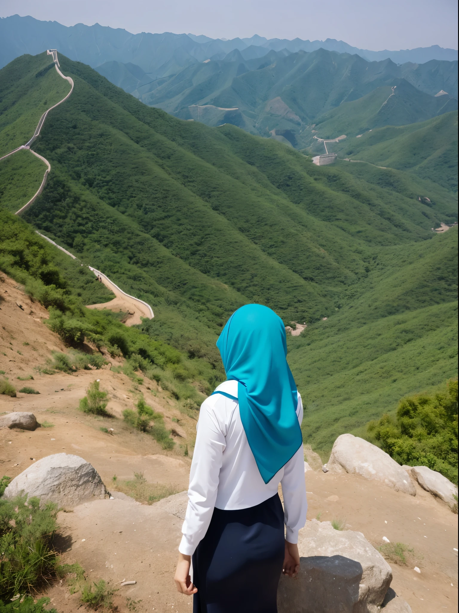 hijab, great wall of China, half body