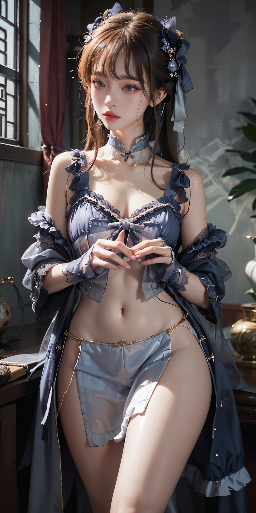 Best quality at best, 超A high resolution, (realisticlying:1.4), tmasterpiece, A high resolution, Original, very detailed wallpaper, 1 girl, Alone, (bjyx, bjyx \(True Chinese dream\)), full bodyesbian,