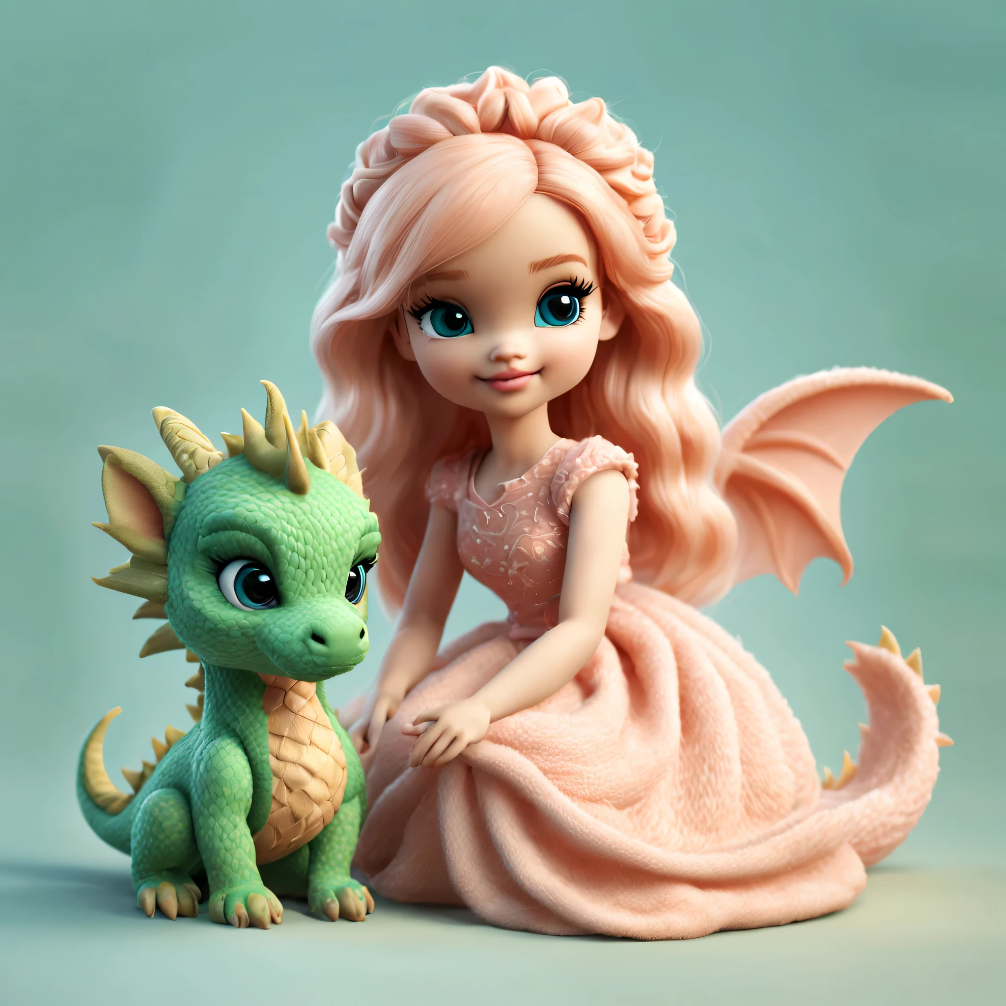 barbie and dragon,Cute 3d rendering,shaggy,(wool craft),
Background with:Soft peach and vibrant green, Cute 3d rendering of cartoon zodiac dragon,Cute and detailed digital art,zodiac dragon explorer,Mini cute zodiac dragon,stylized 3d render,3d rendered figure art 8k,lovely digital painting,Anime style 3D,Ultra-detailed rendering