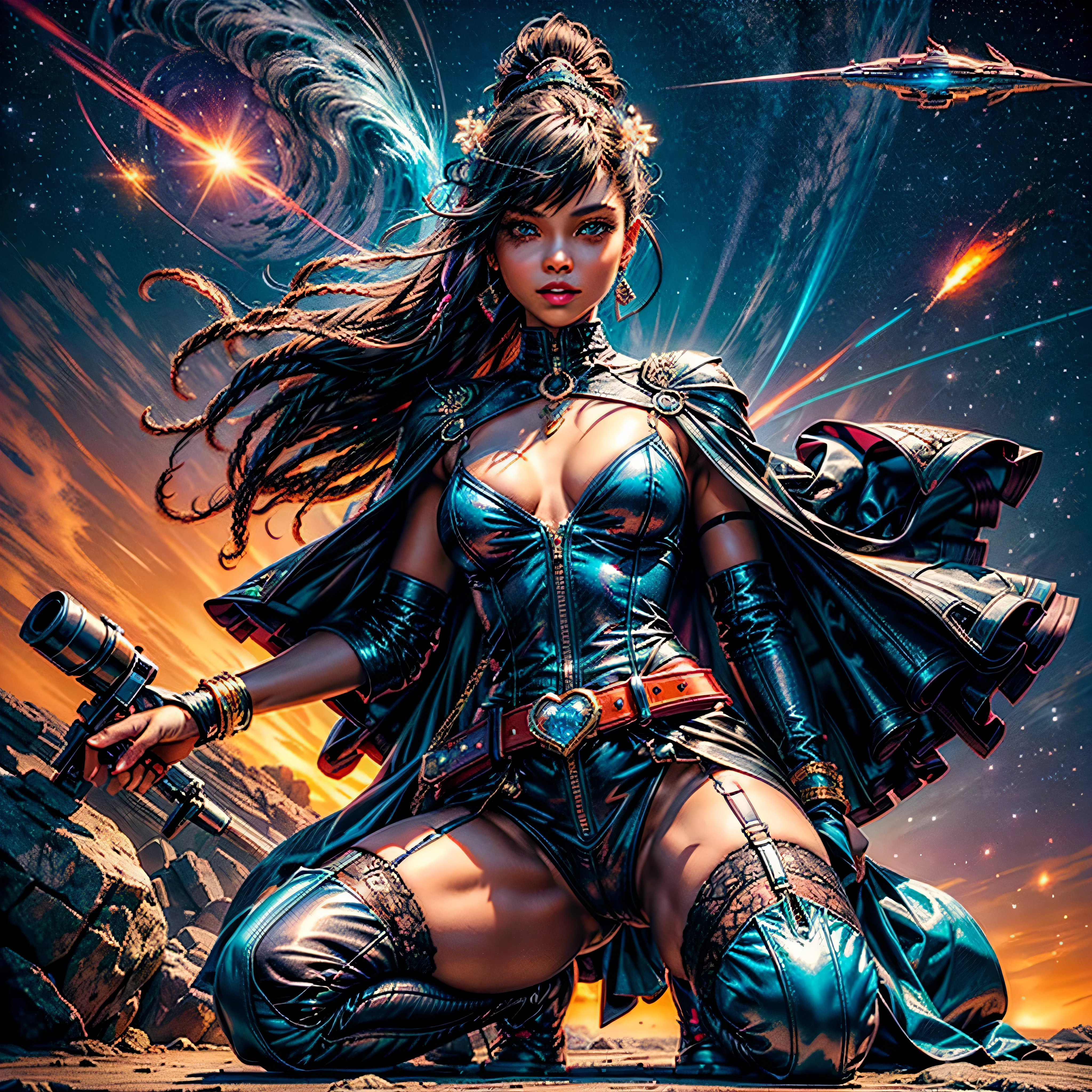 Galaxy Nebula Sunrise evening_glow distant_view Sunset rich_colors colorful wide-angle_lens shooting_evening positive_film naturalistic_style Mecha Urban Mech-Warrior Mecha_Gun Carabinieri Urban equirectangular deep path street Carabinery road Angle-Below Heroe_suit mecha Fashion Girl outfits motorcycle UnrealEngine5 Masterpiece optimal bright_color dappled_sunLight meticulously intricate ultra_high-details ultra_high-res pro-Photorealistic ultra_high-quality ultra_high-def UHD XT3 DSLR HDR Divine cybernetic female synthetic Armored cyborgs "full-body prosthesis" strange augmented cybernetic gold frame sundrop backlight war "Heavy Metal" battle Will-o'-the-wisp cyberpunk Goddess dazzling walk Cosplay cowgirl Pilots star Fancy Symmetrical ((Athletic gorgeous Afro Diva bangs Dreads extatiques Tanmed black_Skin sensual Effects Cheekbones Embarrassed reddener ultra beautiful (Bright epic eyes, Bright epic eyes) lazulis turquoises saphirs mouth open tongue teeth obvious smile howling Floating Jacket Cape onyx Shoulders-Off Shirt Lace Clavicles White Papillotes reveal embroidered tiny breasts satin corsait red thick leathers felt skirts matching ample swinging spinels navel waist padlock silver agate reveal heart diamond belt pubis bristles scarlet pubis-hairy indigo silk snap garters thighs legs boots)) extreme improved Octane-rendered opengl-shaders glsl-shader romm rgb pbr shading 3DCG fxaa global illumination cgi vfx sfx fkaa txaa rtx ssao post-processing post-production cell-shading tone-mapping Ultra_sharpness focus accurate max saturate reflex analogique Vivid DSLR color-coded luminescence volumetric Cinematic_SunLight lightning contrast tin incandescent chrome Cristallines hearth rubis invoque floraison monster blast flash blow lava glowing_color opale straight chrome flat bands Tourmaline plasma fleuraison beholder population Earth transparent perfection zentangle reflection tattoo sex "luis Royo" naked nsfw varied multi etc. --s 1000 --c 20 --q 20 --chaos 100