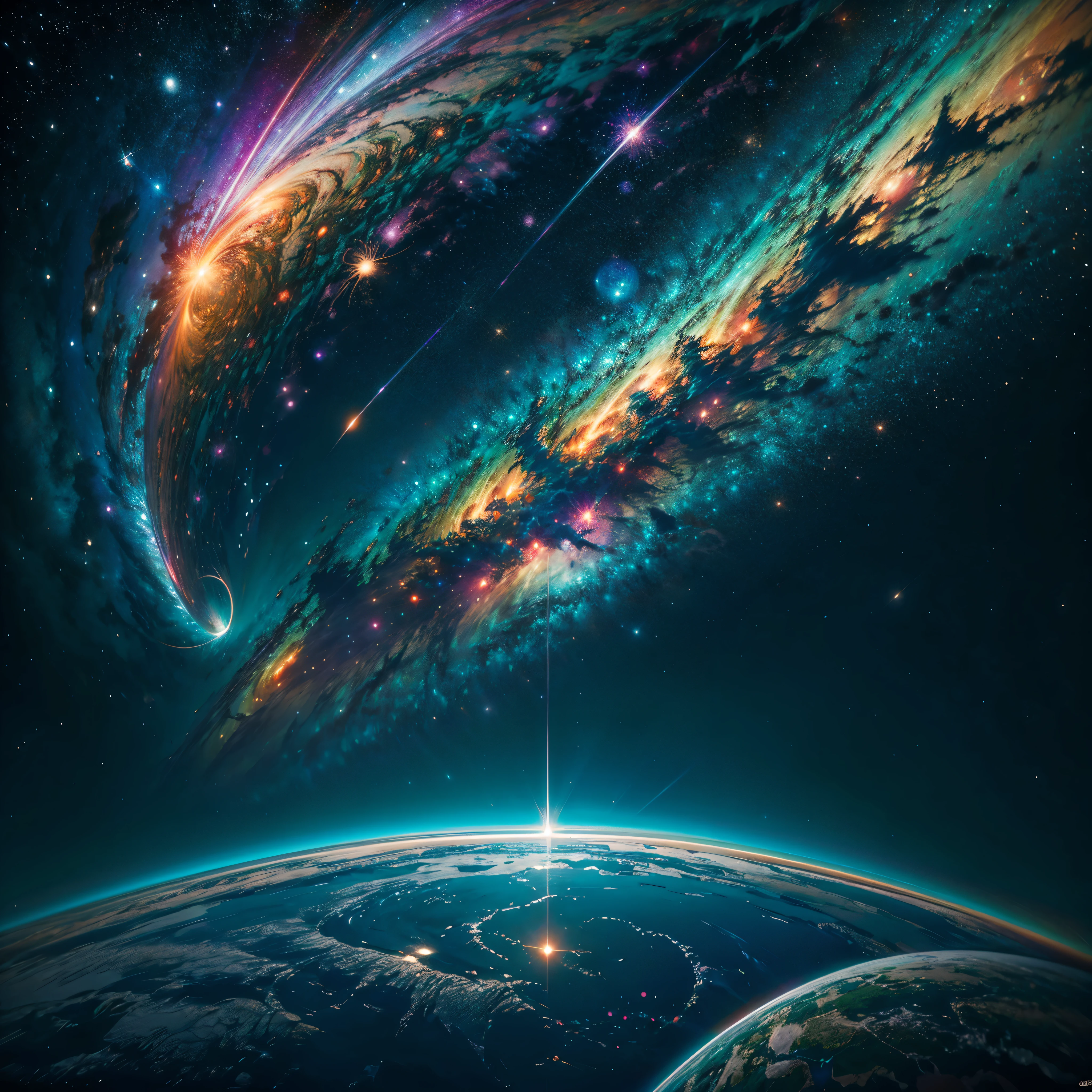 In the vast expanse of the cosmos, a breathtaking image unfolds before your eyes. In the heart of a starry galaxy, vibrant nebulae dance and swirl, their ethereal colors blending and intertwining. The scene is a symphony of cosmic beauty, with tendrils of interstellar dust and gas reaching out into the void. The stars shine with an otherworldly brilliance, illuminating the cosmic tapestry that stretches across the vastness of space. It is a visual feast for the senses, an awe-inspiring glimpse into the wonders of the universe. BREAK,Detailed,Realistic, highly detailed digital art,octane render, bioluminescent, BREAK,by Mappa studios,masterpiece,best quality,official art,illustration,ligne claire,(cool_color),perfect composition,absurdres, fantasy,focused,rule of thirds masterpiece meticulously intricate ultra_high-details extreme improved ultra_high-quality ultra_high-res ultra_photo-realistic optimal ultra_sharpness perfection accurate volumetric SunLight Lightning_contrast global_illumination cgi vfx sfx reflex Octane_rendered ultra_high-def UHD XT3 DSLR HDR romm rgb pbr 3dcg fxaa blu-ray vivid colors-coded anti-aliasing fkaa txaa rtx ssao opengl-shaders glsl-shaders post-processing post-production cell-shading tone-mapping ❤luminescence Heart glow hearth Crystalline earth radiant varies multi etc. --s 1000 --c 20 --q 20 --chaos 100