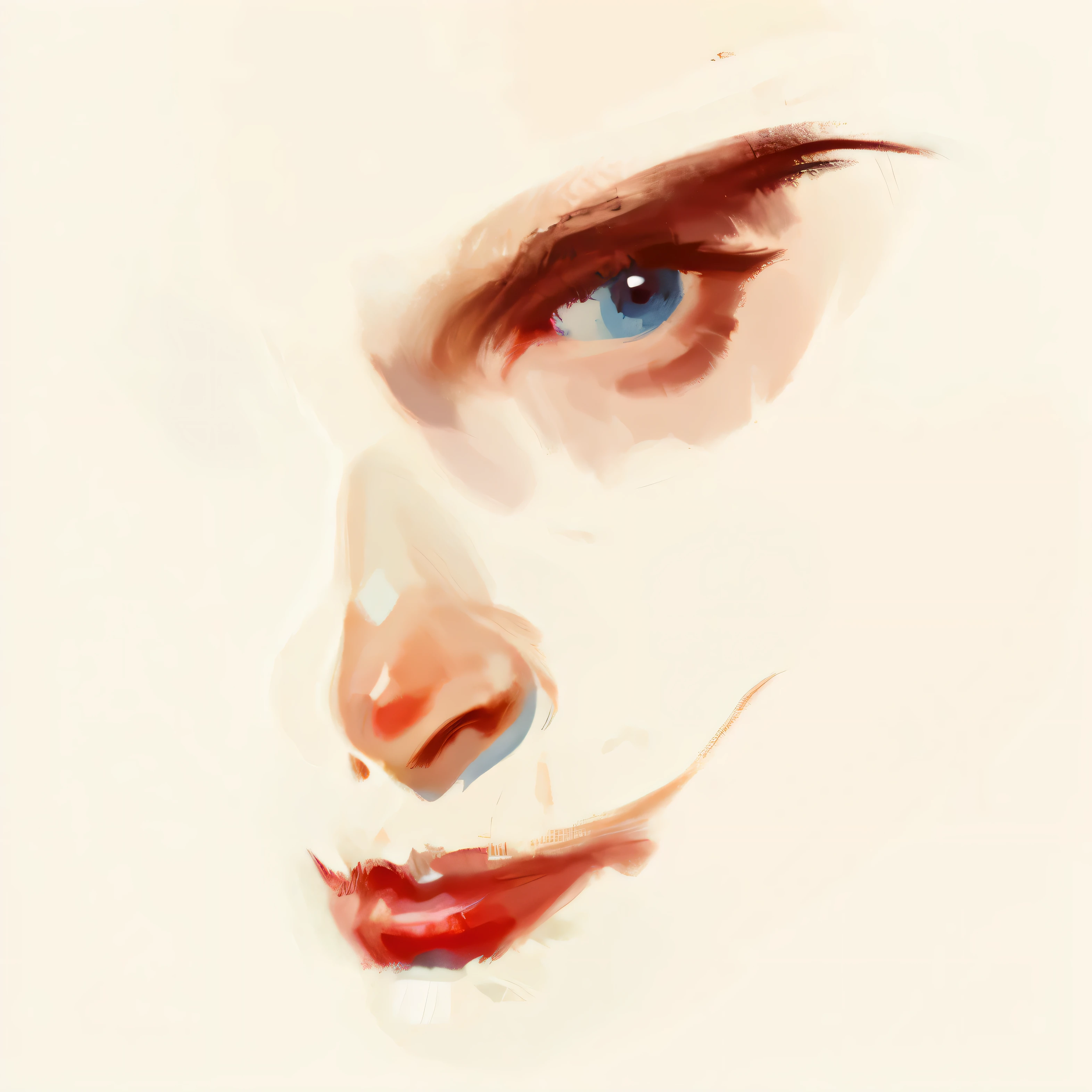 "(Best quality,4K,8K,A high resolution,tmasterpiece:1.2),ultra - detailed,(actual,photoactual,photo-actual:1.37),Portrait of woman with red nose and blue eyes,Digitally drawn expressive artwork,Side portrait,digital watercolor,Highly detailed face and red lips,watercolor digital art,digital watercolor painting,#Created 1 piece of digital art,#Created 1 piece of digital art,digital portrait,digitial painting,Female front portrait,centered portrait"