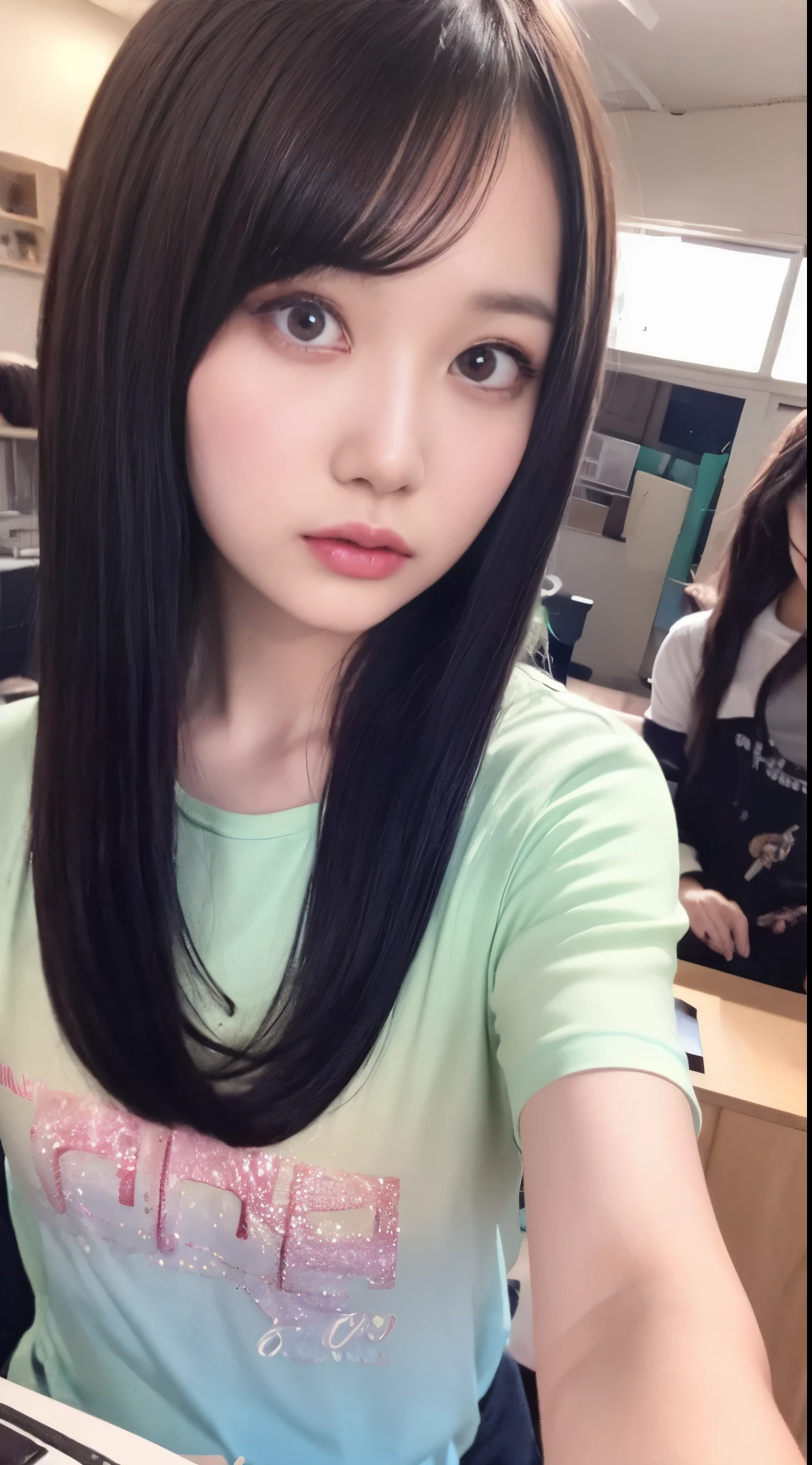 NY, (gradient hair, dutch angle:1.3), film grain, chromatic aberration, city, masterpiece, best quality, raw photo, photorealistic, absurdres, 1girl, cute, perspective, cowboy shot, highres, ultra detailed, detailed eyes and face, sharp pupils, realistic pupils, sharp focus, summer, night,