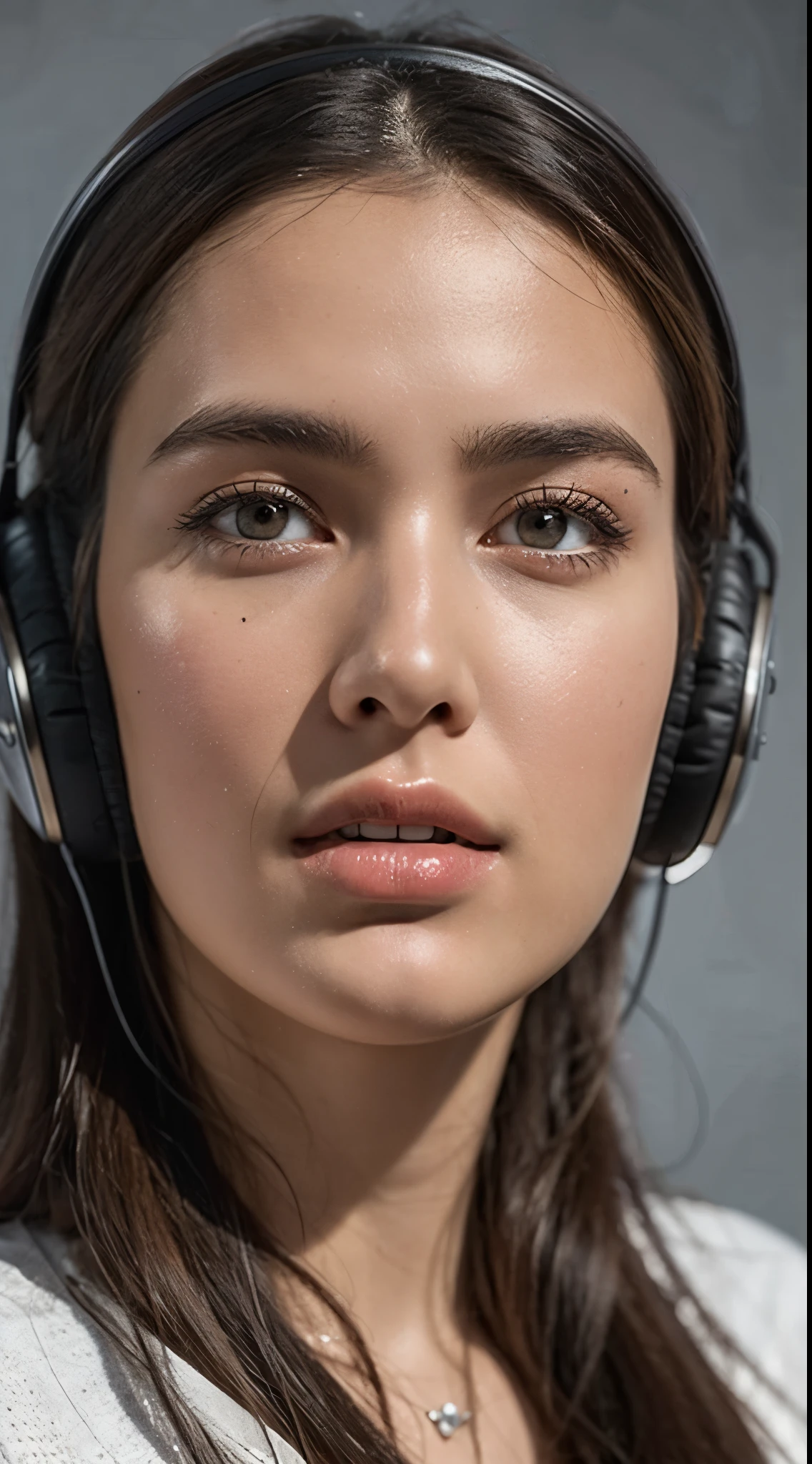 dressed, (photo realistic:1.4), (hyper realistic:1.4), (realistic:1.3), (smoother lighting:1.05), (increase cinematic lighting quality:0.9), 32K, 1girl,20yo girl, realistic lighting, backlighting, light on the face, ray trace, (brightening light:1.2), (Increase quality:1.4), (best quality real texture skin:1.4), finely detailed eyes, finely detailed face, finely quality eyes, (tired and sleepy and satisfied:0.0), face closeup, t-shirt with headphones, (Increase body line mood:1.1), (Increase skin texture beauty:1.1)