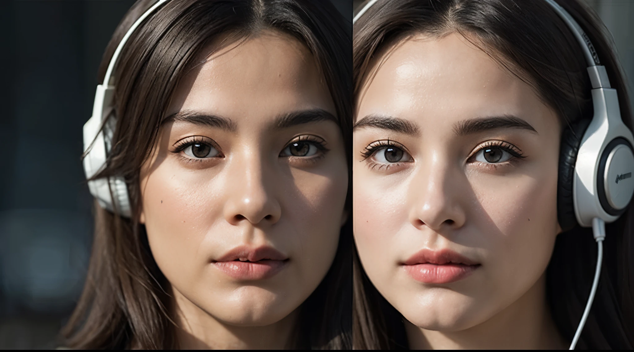 dressed, (photo realistic:1.4), (hyper realistic:1.4), (realistic:1.3), (smoother lighting:1.05), (increase cinematic lighting quality:0.9), 32K, 1girl,20yo girl, realistic lighting, backlighting, light on the face, ray trace, (brightening light:1.2), (Increase quality:1.4), (best quality real texture skin:1.4), finely detailed eyes, finely detailed face, finely quality eyes, (tired and sleepy and satisfied:0.0), face closeup, t-shirt with headphones, (Increase body line mood:1.1), (Increase skin texture beauty:1.1)