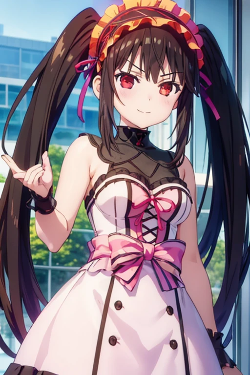 (((pixel-perfect, detail-perfect))), solo, 1girl,  kurumi tokisaki, twintails,  headband, dress, gothic, looking at viewer, smug