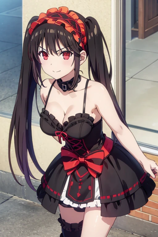 (((pixel-perfect, detail-perfect))), solo, 1girl,  kurumi tokisaki, twintails,  headband, dress, gothic, looking at viewer, smug