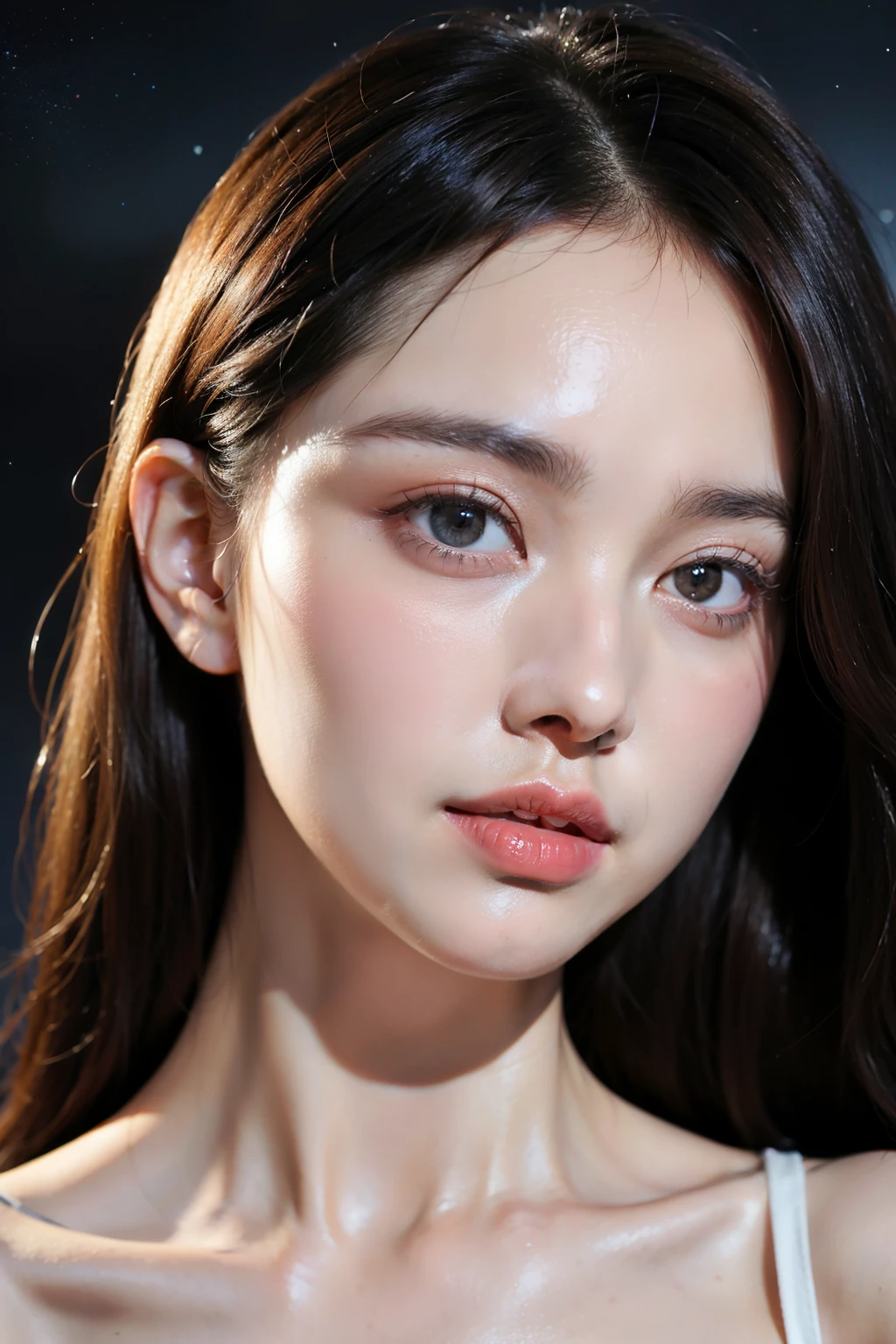 beautiful woman，Like a carefully created picture。Her face is like delicate porcelain，Delicate and moist，Her face is like the vast starry sky，Full of mystery and charm，Every detail is just right。