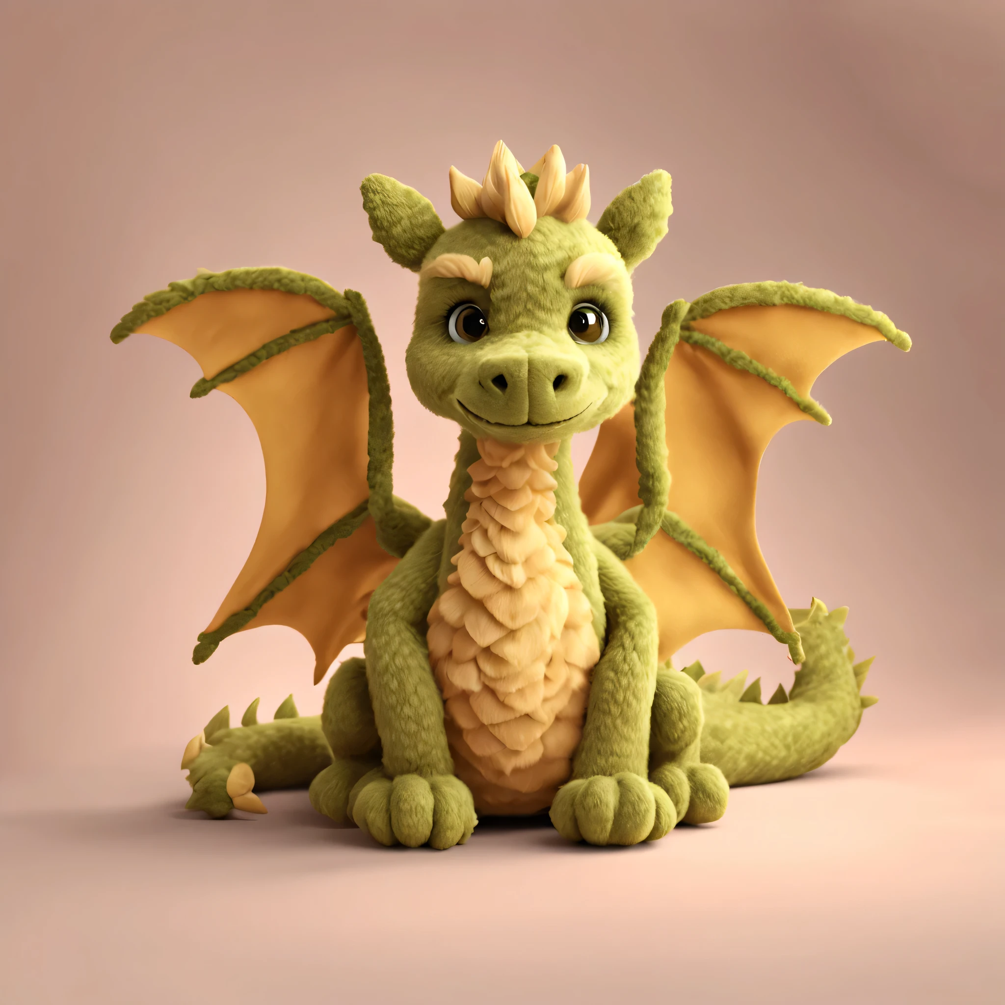 （Plush toy design），Naughty and cute little dragon and little Barbie doll，（wool craft），Fluffy ，Cute 3d rendering，Background with： golden brown and cedar green，Cute and detailed digital art，Miniature feeling，stylized 3d render，3d rendered figure art 8k，lovely digital painting，Anime style 3D，Ultra-detailed rendering