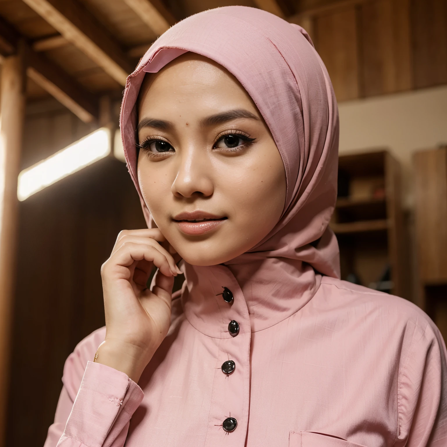 Wanita telanjang dengan hijab berwarna pink