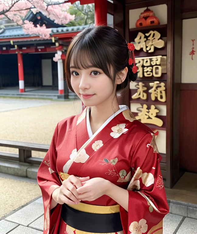 masutepiece, super detailed fine details, hight resolution, Raw photo、Perfect dynamic composition, Shrine of Japan、Saiquan box、New Year's morning、New Year's visit date、Congratulatory atmosphere、Layered Cut Hair、Bright girl、