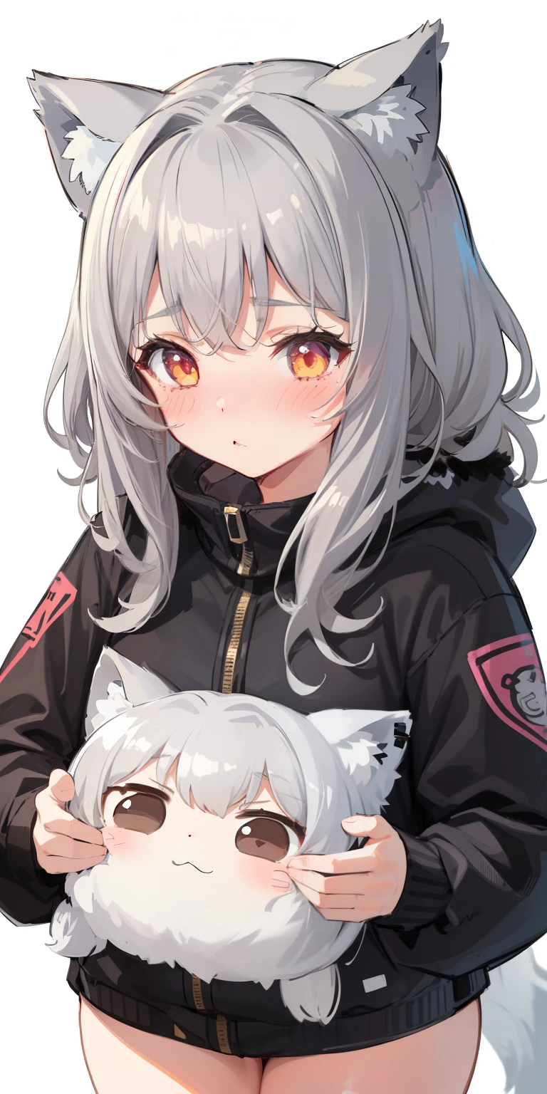 (sketch drawing), (old art style), (1girl), (blushing cheeks), (without emotions:1.3), (pallas's cat ears), (gray hair), (thick fluffy hair), (medium hair), ( thick gray fur pallas's cat coat), ((cold))