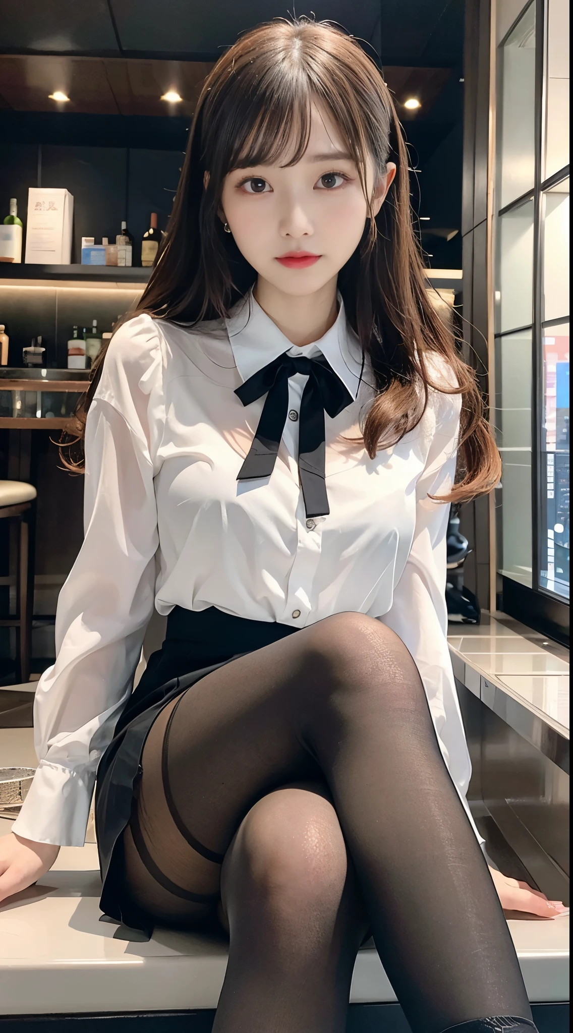 Top image quality、hight resolution、A detailed face、Beautiful Women in Perfect Style、affectionate smile、pleatedskirt、tight skirts、a miniskirt、long skirt、big breasts thin waist、slim legs