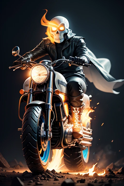 gros plan (Ghost Rider de Marvel dans le style viking: 1.3) Emergeant de boue black humide, Extremely detailed, smoke, Sparks, metal chips, flying debris, volumettic light