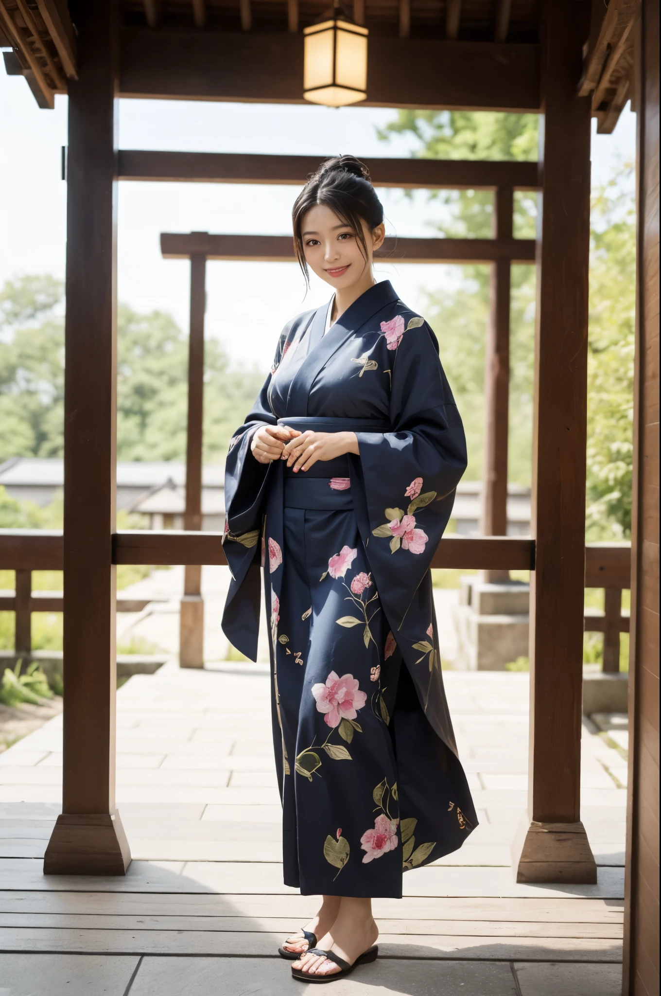 Beautiful Mature Woman VN03, Bewitching beautiful mature woman、40 years、stature　154cm、well-proportioned figure、The figure of the hourglass、Japan kimono、Elegant Japanese pattern kimono、model in Japan、Japan  Woman, Gorgeous Japan Woman, goddess of Japan, A smile、Pose under the torii gate、Raw photo, (in 8K、top-quality、​masterpiece:1.2)、(intricate detailes:1.4)、(Photorealsitic:1.4)、octane renderings、Complex 3D rendering ultra detail, studio lights, Rim Lights, vibrant detail, super detailing, realistic skin textures, Detail Face, Beautiful detail eyes, Very detailed CG Unity 16k wallpaper, make - up, (detailedbackground:1.2),　shinny skin、((FULL BODYSHOT:1.6))、(Very affectionate smile:1.2)、