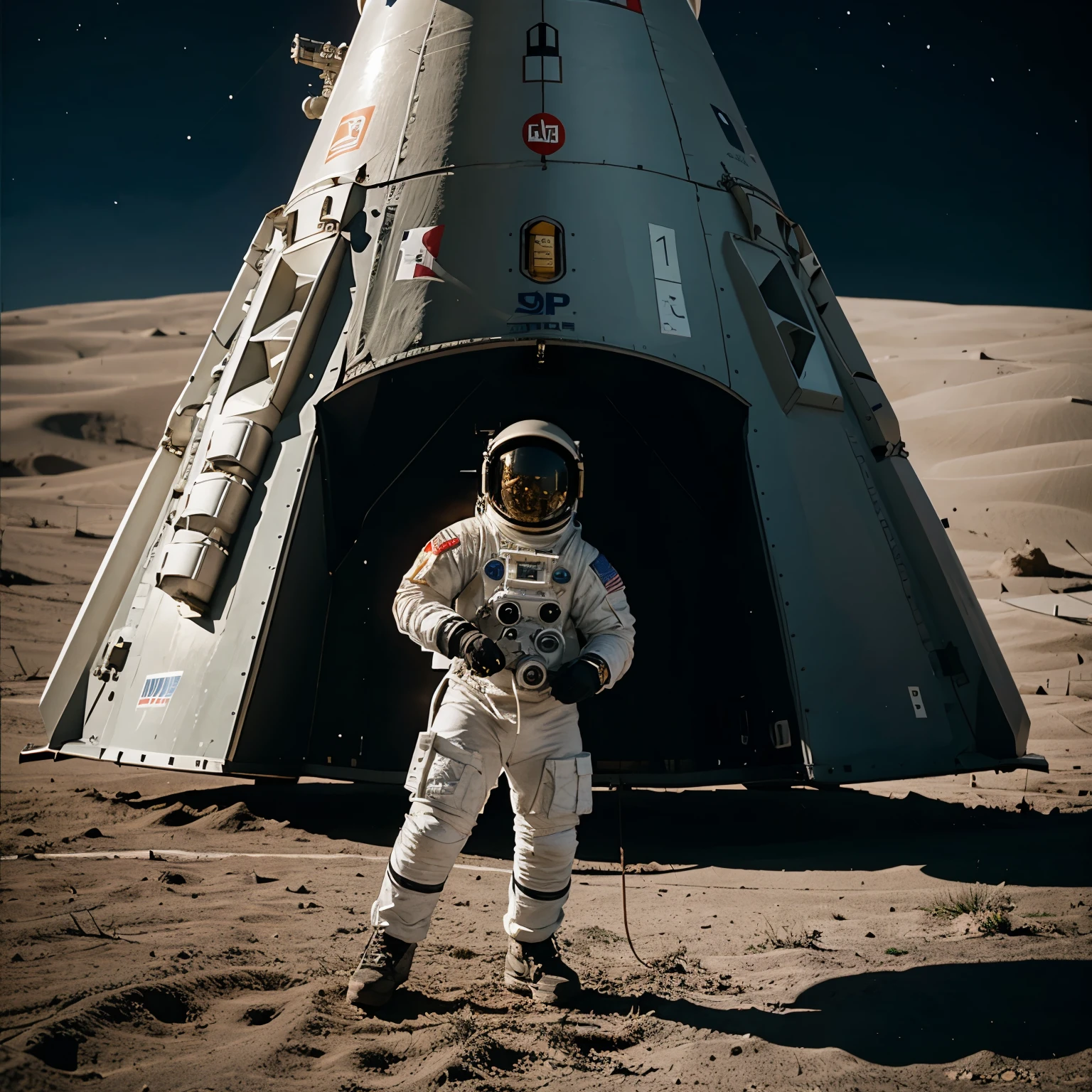 un jeune garcon brune de 18 ans, en pantalon cargo noir, at a rocket launch site