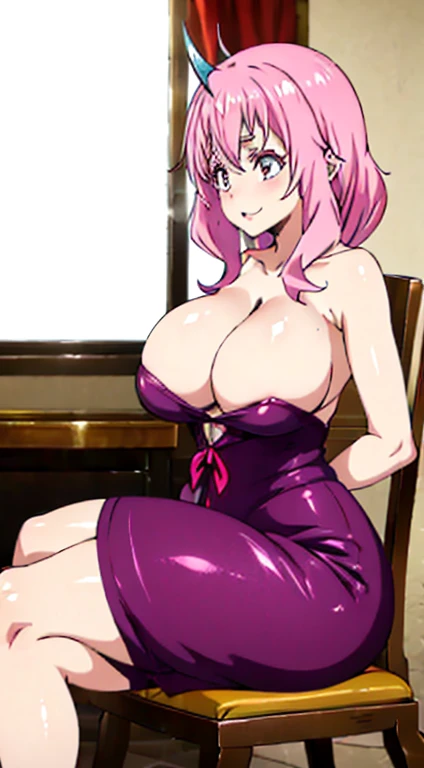 Shuna the busty princess from that time I got reincarnated as a slime looking like a hot babe,gourgeous goddess,beautifull,cute face with a large,curvy voluptuous body, massive breasts, thick thighs wearing revealing clothing