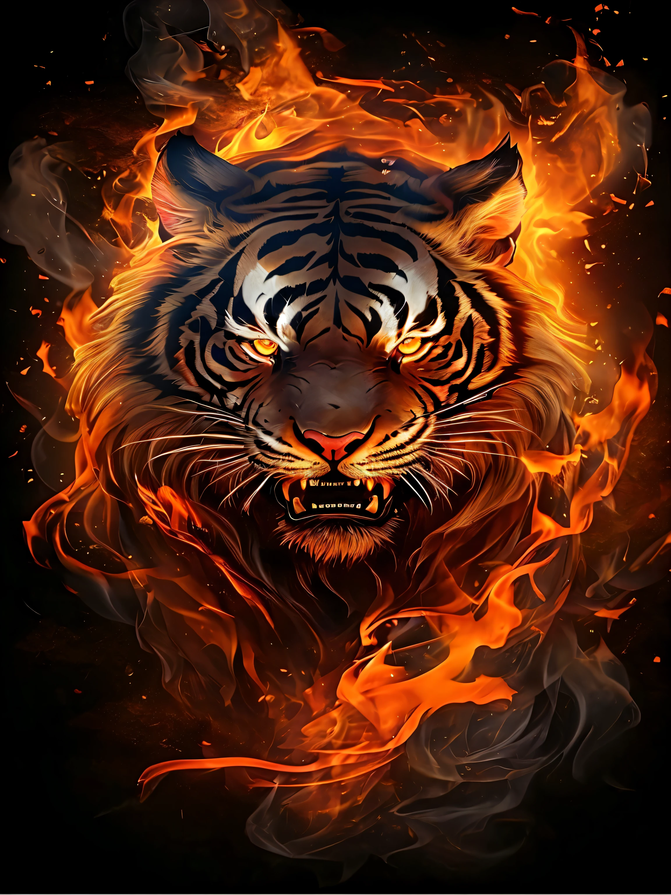 a tiger with fire and flames on its face, fire lion, tiger of fire flying, tiger_beast, ((tiger)), fire eyes, fierce expression 4k, amazing wallpaper, bright fire eyes, on fire, tiger, a tiger, hd phone wallpaper, tigers, tiger face, sacred tiger, red fire eyes
