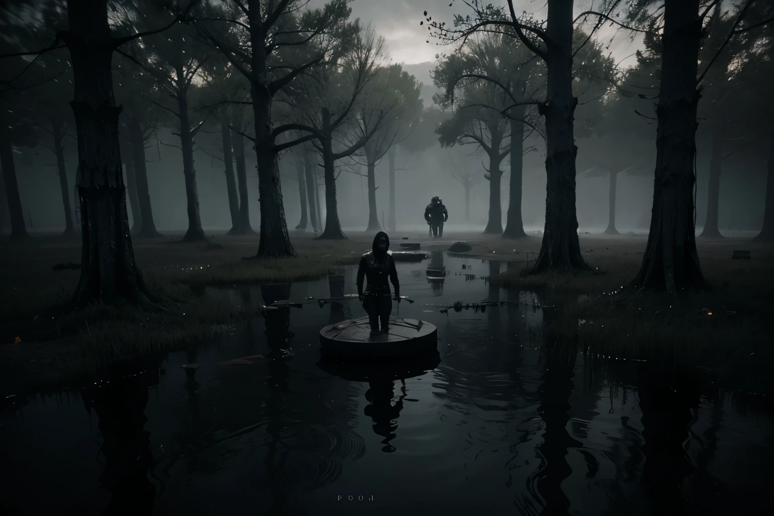 A swamp filled with corpses and rotating. Dark and red space. Scary.