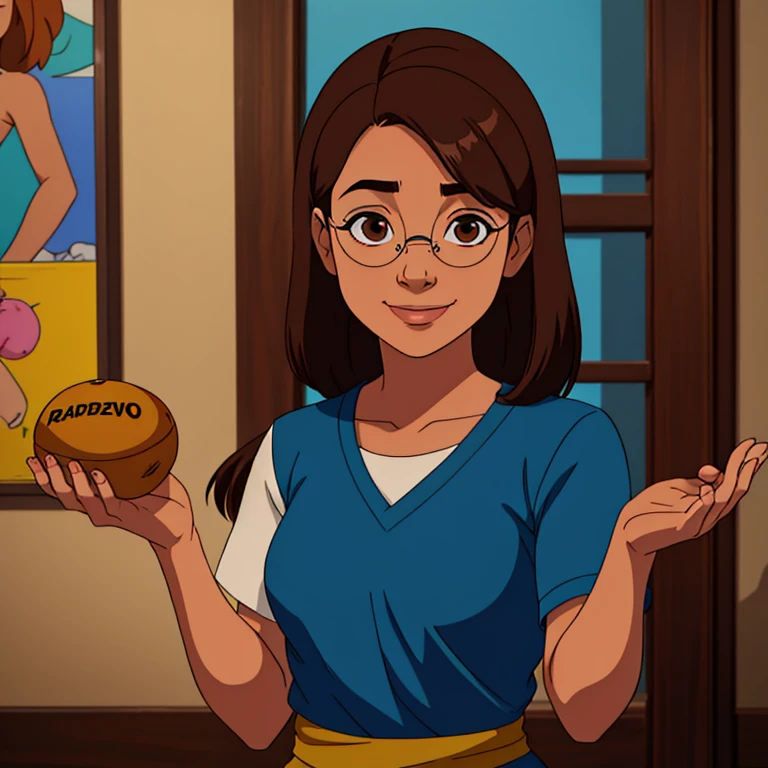 "Only one girl. a Brazilian character: a sweet, 10 to 12-year-old, overweight, white girl from Rio de Janeiro with a medium-length long bob hairstyle. Her hair is brown with pink-tipped ends. She's a geek and gamer, wears glasses(Harry potter style), she has a brown eyes and has an amiable expression with a gentle smile."