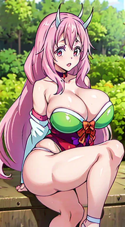 Shuna the busty princess from that time I got reincarnated as a slime looking like a hot babe,gourgeous goddess,beautifull,cute face with a large,curvy voluptuous body, massive breasts, thick thighs wearing revealing clothing