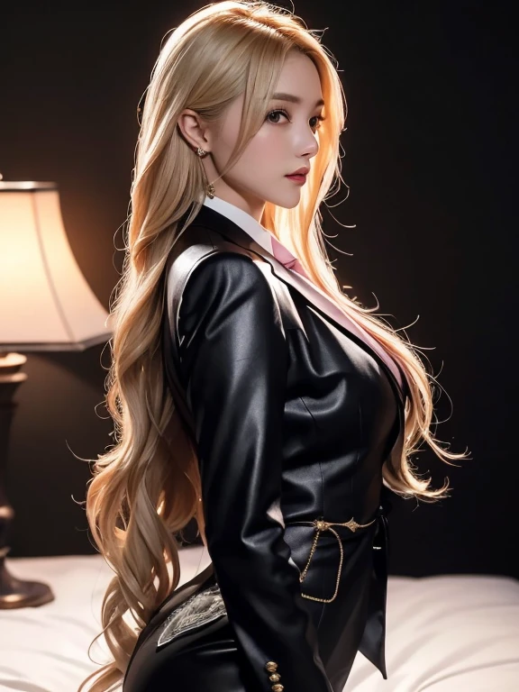 an beautiful,
(((tmasterpiece))), ((Best quality)), ((intricately details)), ((hyper realisitc)), Ridiculous resources, 摩洛解放阵线, Mature woman, (),Perspectives, The content is very detailed, lamplight, Perfect hands, detailed finger, 美丽细致lewd eyes, Long blonde hair, 棕色lewd eyes, CEO, (Professional Dress:1.2), Blazer in similar color scheme,Paired with thin lapel dress,Black leather pantyhose,Pink collar, ear nipple ring, livestock, detailedbackground, Bedrooms, 完美lewd eyes, lewd eyes, looking at viewert, seen from the side