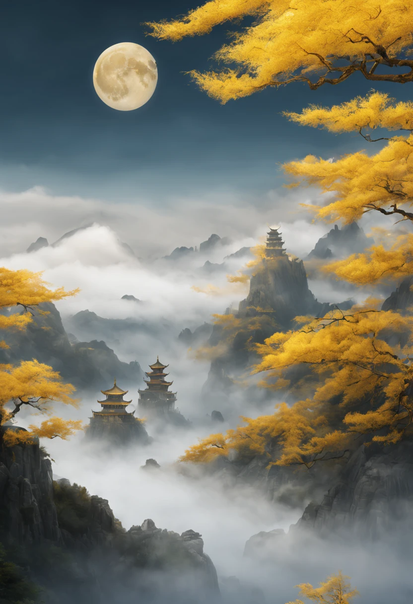 unmanned , Outdoors , Night , Dream ,( dense fog :1.4), Round moon , Mountain , River , Golden branches , sky , Gold decoration ,
( Minimalism :1.4), Classical Chinese art , Yellow Dragon goes up the mountain , Movie poster , minimalistbackground ,。.3D, Clean screen ,
Best quality , Perfect lighting , Masterpiece , offcial art ,8K, Walpal
Huge file size , hugefilesize , Super detailed , OC renderer ,
Symmetrical shopping ,