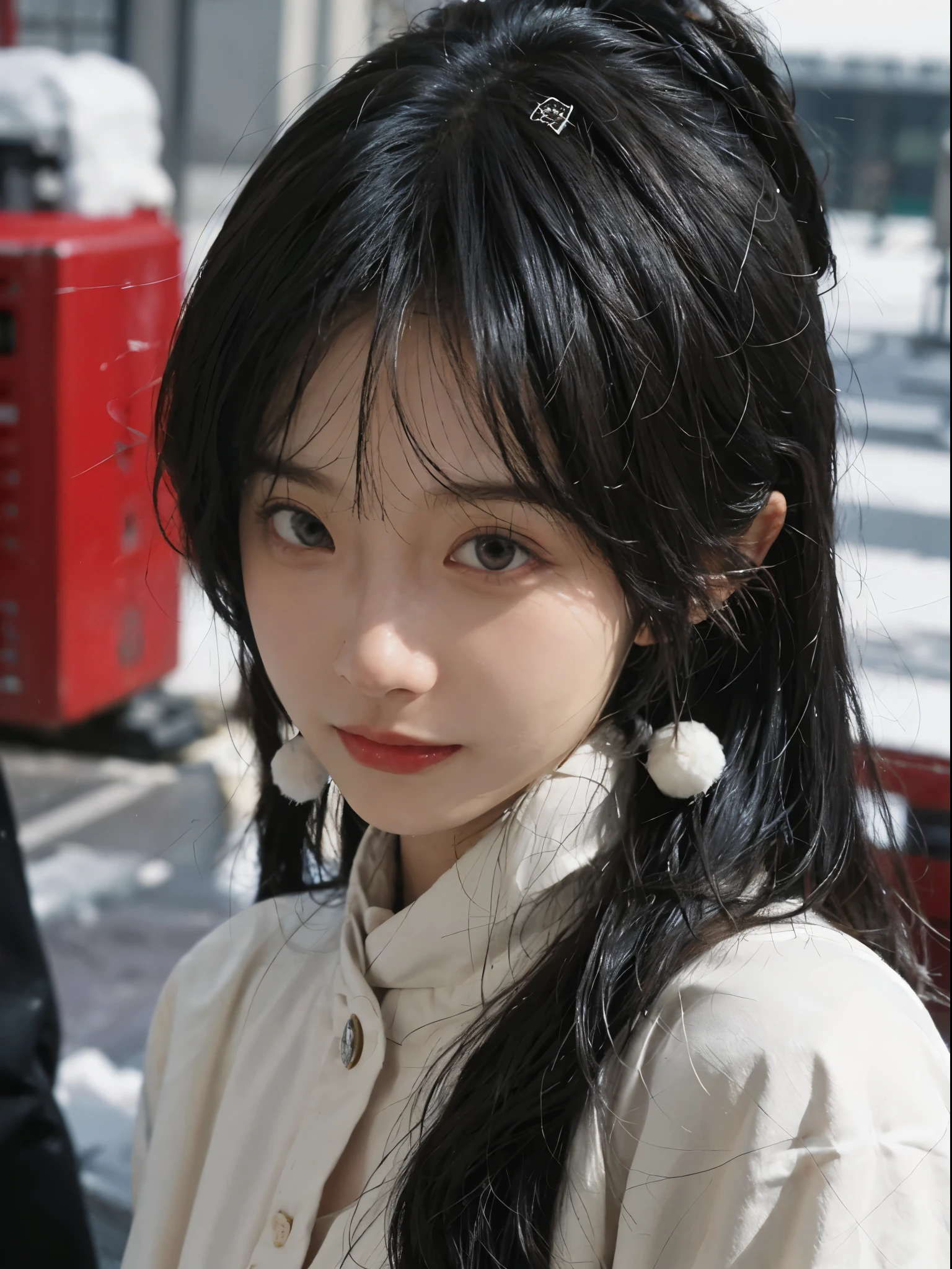 Best quality, 超高分辨率, white backgrounid,(realistically:1.4), girl, A pair of eyes as clear as snow,Imperial sister,Black long straight, looking at viewert, close up ,shine