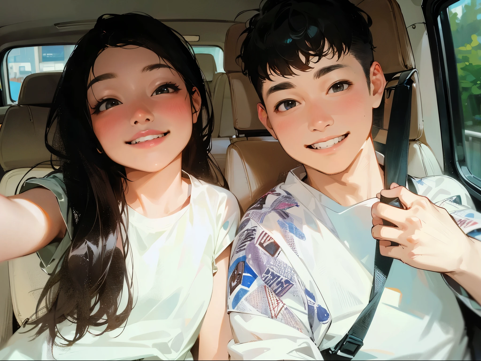 Clear, cute, smile, inside the car, selfie, couple