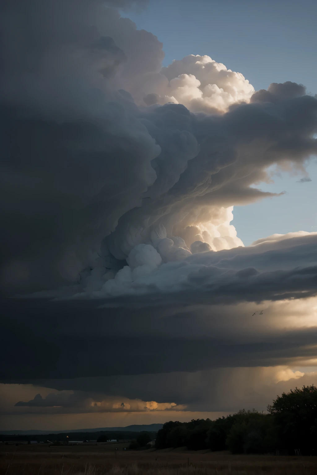 The dim sky, densely covered with dark clouds, foreshadows an impending storm.