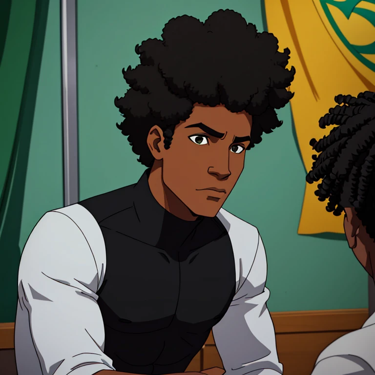 Create a prompt for a Brazilian character: a friendly,  to 19-year-olmedium-height, black boy from Rio de Janeiro with a medium-sized afro (black power) hairstyle. He is a geek and gamer, and has a warm and approachable demeanor."