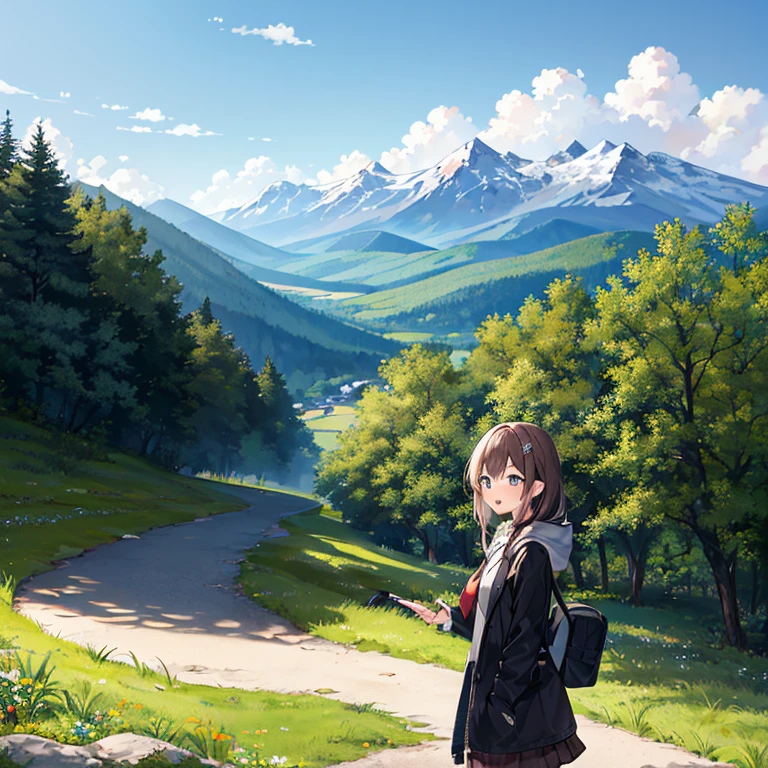 mountain road, girl, Being spoken to, Oh, Big