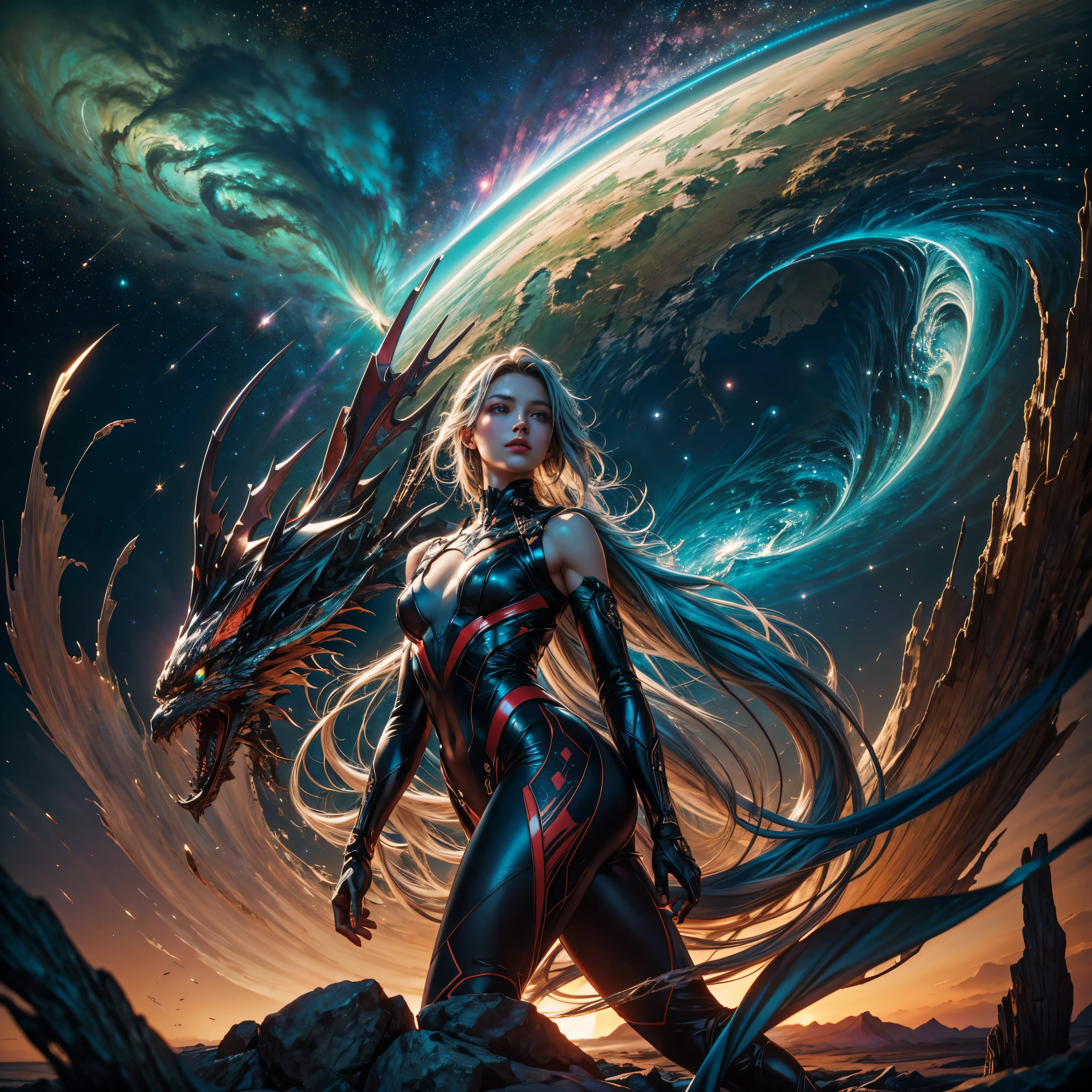 Vibrant Nebulae Octans by_Mappa ((Rain_Color Colorful_liquid_on_naked_body:1.3 Colorful_body Colorful_ink_on_hair:1.2 sunset Rainbow Abundant_colorful_liquids White_liquid fullbodye wet_Color_liquid)) In the vast expanse of the cosmos, a breathtaking image unfolds before your eyes. In the heart of a starry galaxy, vibrant nebula dance and swirl, their ethereal colors blending and intertwining. The scene is a symphony of cosmic beauty, with tendrils of interstellar dust and gas reaching out into the void. The stars shine with an otherworldly brilliance, illuminating the cosmic tapestry that stretches across the vastness of space. It is a visual feast for the senses, an awe-inspiring glimpse into the wonders of the universe. BREAK,Detailed,Realistic, highly detailed digital art,octane render, bioluminescent, BREAK,by Mappa studios,masterpiece,best quality,official art,illustration,ligne claire,(cool_color),perfect composition,absurdres, fantasy,focused,rule of thirds masterpiece meticulously intricate ultra_high-details extreme improved ultra_high-quality ultra_high-res ultra_photo-realistic optimal ultra_sharpness perfection accurate volumetric SunLight Lightning_contrast global_illumination cgi vfx sfx reflex Octane_rendered ultra_high-def UHD XT3 DSLR HDR romm rgb pbr 3dcg fxaa blu-ray vivid colors-coded anti-aliasing fkaa txaa rtx ssao opengl-shaders glsl-shaders post-processing post-production cell-shading tone-mapping ❤luminescence Heart glow hearth Crystalline earth varies multi etc. --s 1000 --c 20 --q 20 --chaos 100