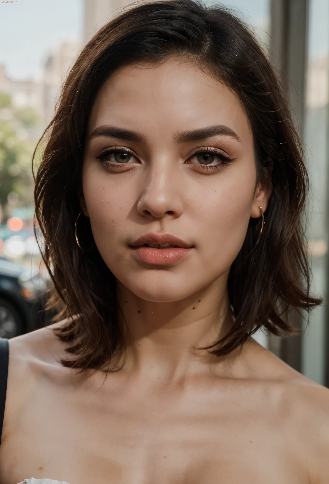 professional closeup portrait beautiful sexy iranian persian chick , photo realistic , glamour , pretty face, thin glossy red lips ,beautiful black eyes , pixie cut hairstyle , thin detailed black eyes, thin eyebrows, perfect tiny nose, diamond earrings, long eyelashes, cat eye makeup , bold jawline , feminine look , cinematic composition ,photorealistic Artstation 8k HD digital art trend of high definition and detailed realistic skin texture, ultra detail, realistic skin texture, best quality, ultra high definition, (photorealistic:1.4)