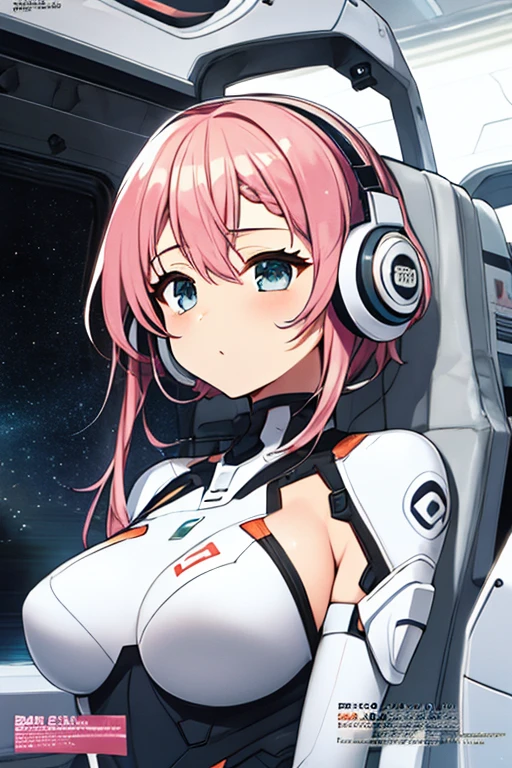 独奏、Braiding、1 girl in、depth of fields、Long Blonde Hair、Inside the space station、Make eye contact、sitting on、masterpiece、top-quality、(top-quality)、((masterpiece))、(hight resolution)、Original、Very detailed 8k wallpaper、(extremely delicate and beautiful)、((A detailed face))、(white futuristic bodysuit space suit):1.3,beautiful finely detailed eyes、Hair that flutters in the wind、dishevled hair、lensflare、1 girl in、full body Esbian、(blue eyess)、(head phone)、(A pink-haired):1.2、( girl:1.1)、Beautiful fine eyes、Very long hair、tiny chest、(looking at the viewers)、(magazine:1.3)、(coversスタイル:1.3)、Fashionable、femele、with a vibrant、outfits、the pose、the front、Colorful、Dynamic、Background with、element、I'm confident、expresive、ngel、statement、accessorized、An majestic、coiled、surroundings、Touch、The scene、Texto、covers、It's bold、captures the attention、Titles、Stylish、Font、Catchy、headline、The large、Impressive、moderno、Trendy、Focus、lo fashion