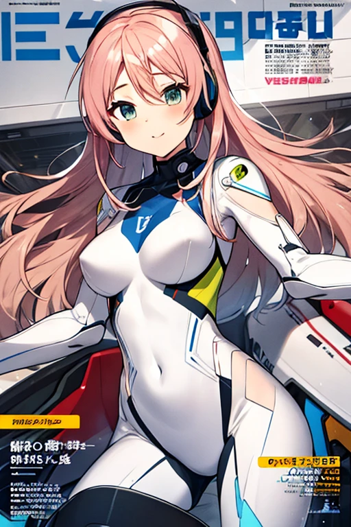 独奏、Braiding、1 girl in、depth of fields、Long Blonde Hair、Inside the space station、Make eye contact、sitting on、masterpiece、top-quality、(top-quality)、((masterpiece))、(hight resolution)、Original、Very detailed 8k wallpaper、(extremely delicate and beautiful)、((A detailed face))、(white futuristic bodysuit space suit):1.3,beautiful finely detailed eyes、Hair that flutters in the wind、dishevled hair、lensflare、1 girl in、full body Esbian、(blue eyess)、(head phone)、(A pink-haired):1.2、(Cute :1.1)、Beautiful fine eyes、Very long hair、tiny chest、(looking at the viewers)、(magazine:1.3)、(coversスタイル:1.3)、Fashionable、femele、with a vibrant、outfits、the pose、the front、Colorful、Dynamic、Background with、element、I'm confident、expresive、ngel、statement、accessorized、An majestic、coiled、surroundings、Touch、The scene、Texto、covers、It's bold、captures the attention、Titles、Stylish、Font、Catchy、headline、The large、Impressive、moderno、Trendy、Focus、lo fashion