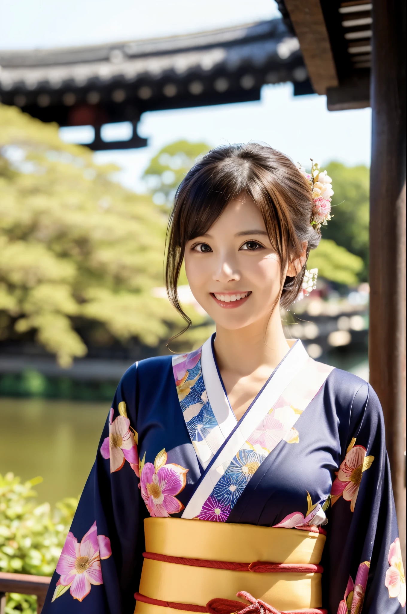 face is :9,1449314384], ulzzang -6500-v1.1, (Raw photo:1.2), (Photorealsitic), Beautiful mature woman VN01, Beautiful detailed, (Real: 1.4), ighly detailedな目と顔, beatiful detailed eyes,  (Japan kimono、Elegant Japanese pattern kimono)、full body Esbian、 (Very affectionate smile:1.2)、huge filesize, hight resolution, ighly detailed, top-quality, [​masterpiece:1.6], illustratio, ighly detailed, nffsw, finely detail, top-quality, 8k wallpaper, Cinematographic lighting, 1 milf, 37 years old, perfect body type, cute droopy eyes beautiful big eyes、Pieckfinger, ((masutepiece)), Best Quality, 1 milf, eye shadow, Upper body, Portrait, ((FULL BODYSHOT:1.6))、