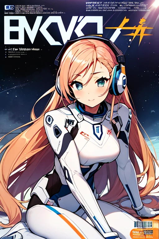 独奏、Braiding、1 girl in、depth of fields、Long Blonde Hair、Inside the space station、Make eye contact、sitting on、masterpiece、top-quality、(top-quality)、((masterpiece))、(hight resolution)、Original、Very detailed 8k wallpaper、(extremely delicate and beautiful)、((A detailed face))、(white futuristic bodysuit space suit):1.3,beautiful finely detailed eyes、Hair that flutters in the wind、dishevled hair、lensflare、1 girl in、full body Esbian、(blue eyess)、(head phone)、(A pink-haired):1.2、( girl:1.1)、Beautiful fine eyes、Very long hair、tiny chest、(looking at the viewers)、(magazine:1.3)、(coversスタイル:1.3)、Fashionable、femele、with a vibrant、outfits、the pose、the front、Colorful、Dynamic、Background with、element、I'm confident、expresive、ngel、statement、accessorized、An majestic、coiled、surroundings、Touch、The scene、Texto、covers、It's bold、captures the attention、Titles、Stylish、Font、Catchy、headline、The large、Impressive、moderno、Trendy、Focus、lo fashion