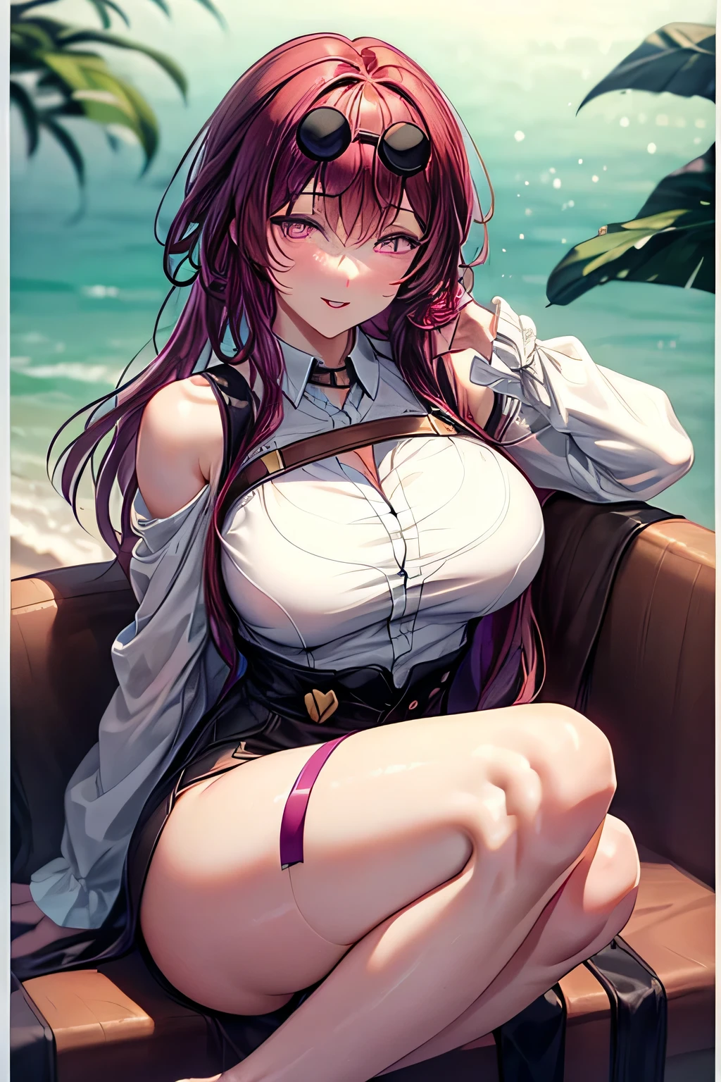 (Enrich your images,Masterpiece-level quality)Beautiful artwork CG 8K,Posture of the Goddess,Sitting on the river,Postural exercises,Slim and smooth,Translucent skin,redhair、Extra long-haired beauty, Super long straight hair,The skin is transparent and juicy,big breast uniform underwear,Outlook Part 1.2x Enhanced silhouette effect,Exquisite transparent blues pattern on pajamas,The details are intricate and exquisite,background slightly blurred,Temptation of attractive and voracious feet,dribbling,J Cup Big,red blush,goddess of Japan,perfect body and slim curves,Scene by the Sea,