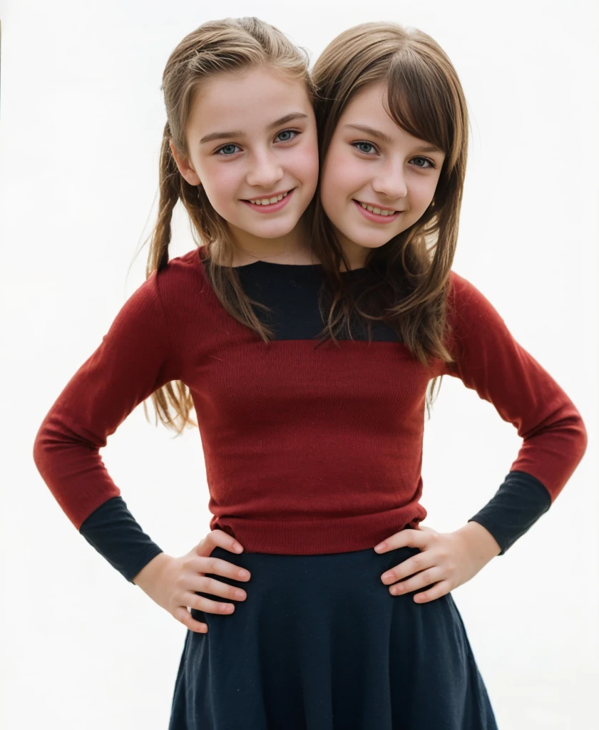 2heads, two headed girl, (a 7 a 16 year old gi brunette and a redhead:1.2)
