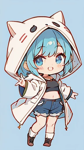 croptop、Shorts、Large outerwear、Smile、Chibi Chara、hoods、the pose