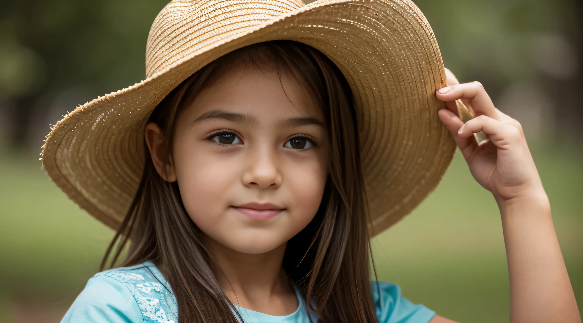 girl russian child, fechra cima, retrato, com longos cabelos loiros, in a cowboy hat, fundo laranja.