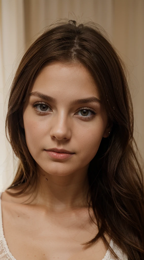 a girl of Slavic appearance with light brown hair, about 25-30 years old, wearing makeup
