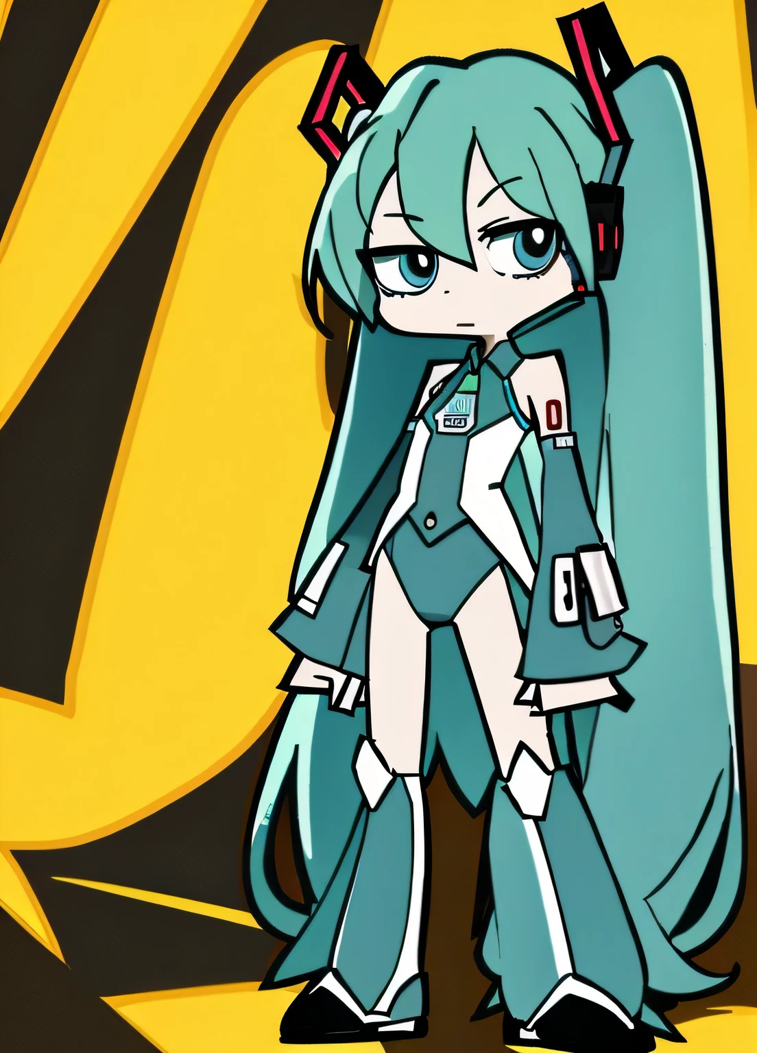masterpiece, best quality, solo, hatsune miku, shiny skin, standing, detailed background