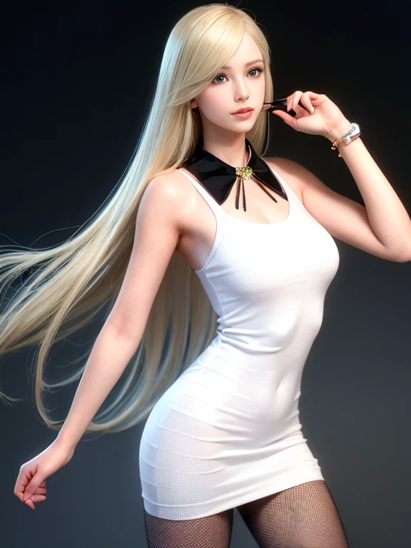 best qualtiy、masutepiece、超A high resolution、(Photorealistic:1.4)、(Thin eyebrows:0.2)、(thin lipss:0.8)、(small nose:0.8)、infp young woman、modeled、blondehair、(absurdly long hair:1.5)、Hair that flutters in the wind、poneyTail、A smile、Appearance without makeup、long legged、MACABRO、Dancing Poses、qipao dress、(jewely:1.3)、Opening legs、(Small butt:0.7)、(small nipple:0.7)、Big breasts、Huge breasts、By Michelangelo、Night sky background、natta、ulzzang -6500-v1.1