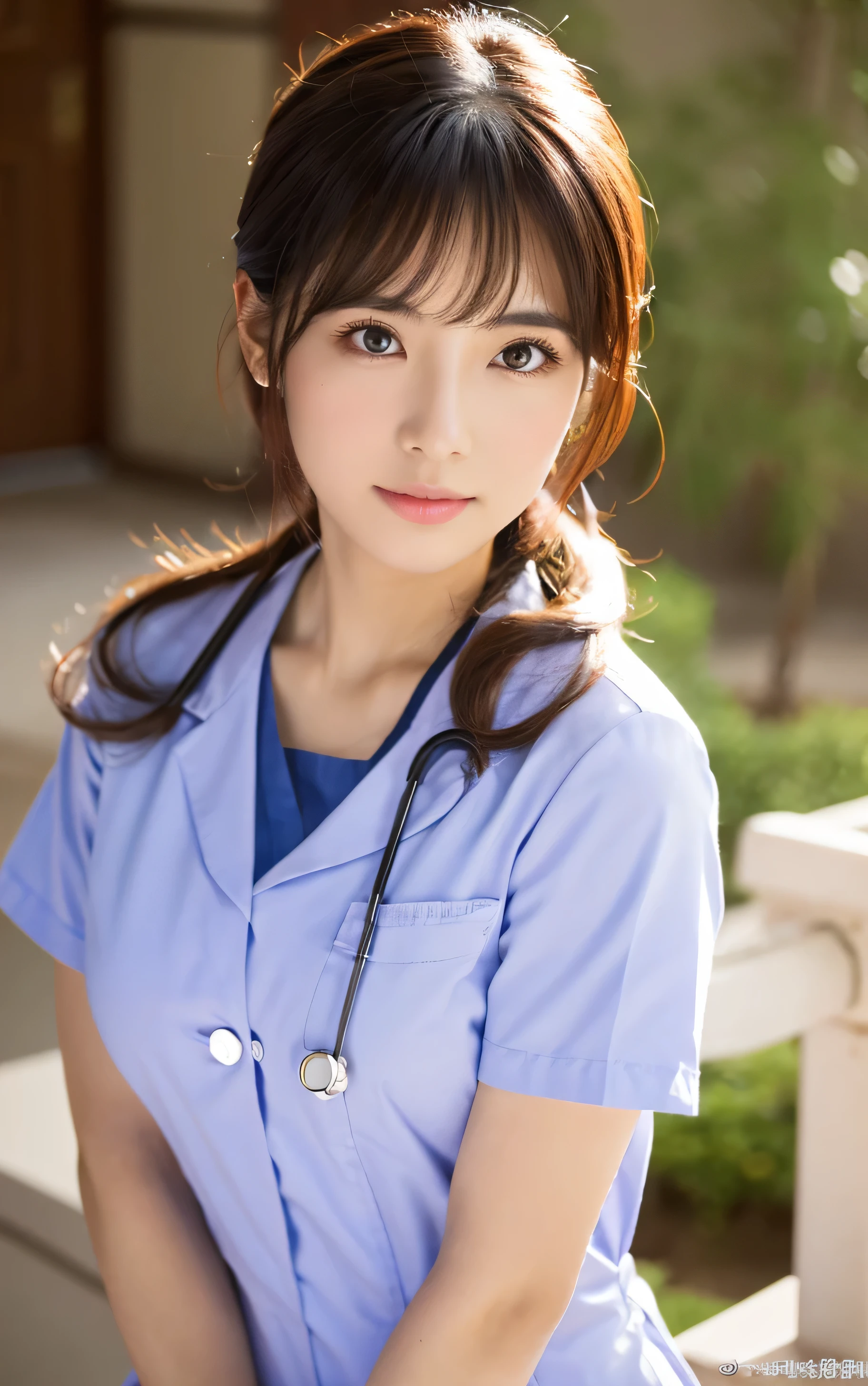 masterpiece,An ultra-high picture quality,The ultra -The high-definition,hightquality,Clear skin,real looking skin,A Japanese Lady,gorgeous woman,cute little,modeled,Beautie,Beautuful Women,Big breasts,in her 20s,Looking at the camera,Deep shading, young sensual graceful, goddess of Japan,inside hospital,Nurse,Nurse's outfit,Cosplay,