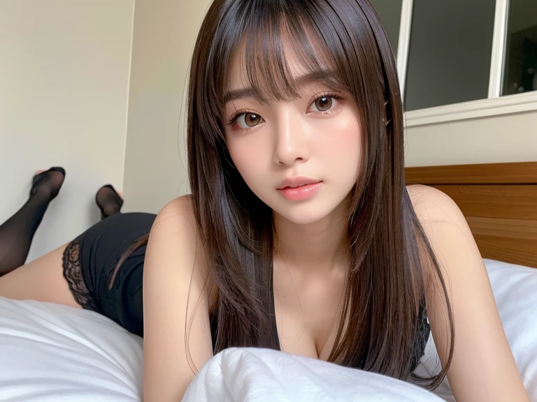 ((Realistic lighting、top-quality、8K、​masterpiece:1.3))、Clear focus:1.2、1girl in、Pretty Face、The most beautiful girl in the world、beauty with perfect body:1.4、Slim abs:1.1、((platinum-blown-hair、Colossal tits:1.3))、(Wearing ultra-thin black lace underwear:1.4、Gray stockings:1.2、)、(outside of house、Daytime:1.1)、the city street、Super fine face、Narrow-eyed、二重まぶた、Put your hands on your head、(lying on one's side on bed:1.4)、Open your crotch、Seduce me with a sexual expression、Detailed mouth、16-year-old Westerner、Short face、Beautiful light blown eyes that sparkle、Small face beauty、with round face、White beautiful skin、Teak Gloss、glowy skin、long bangs between eyes,、