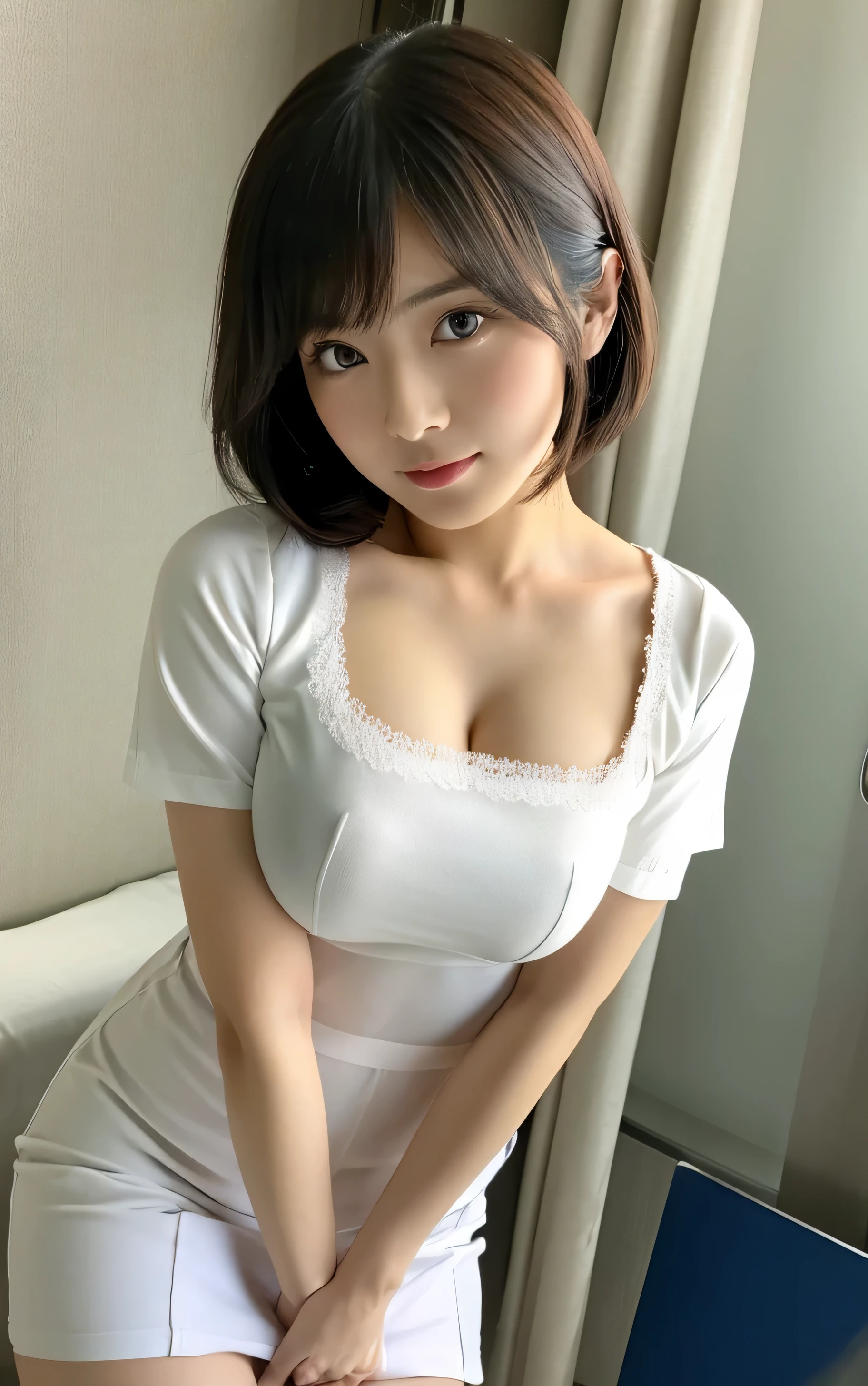 ​masterpiece，An ultra-high picture quality，The ultra -The high-definition，hightquality，Clear skin，real looking skin，A Japanese Lady，Hospital Rooms,Hospital Room,Nurse,Nurse's outfit,cosplay gorgeous women，cute little，modeled，Beautie，Beautuful Women,Big breasts，in her 20s，Looking at the camera，Deep shading, young sensual graceful, goddess of Japan,,Stand straight