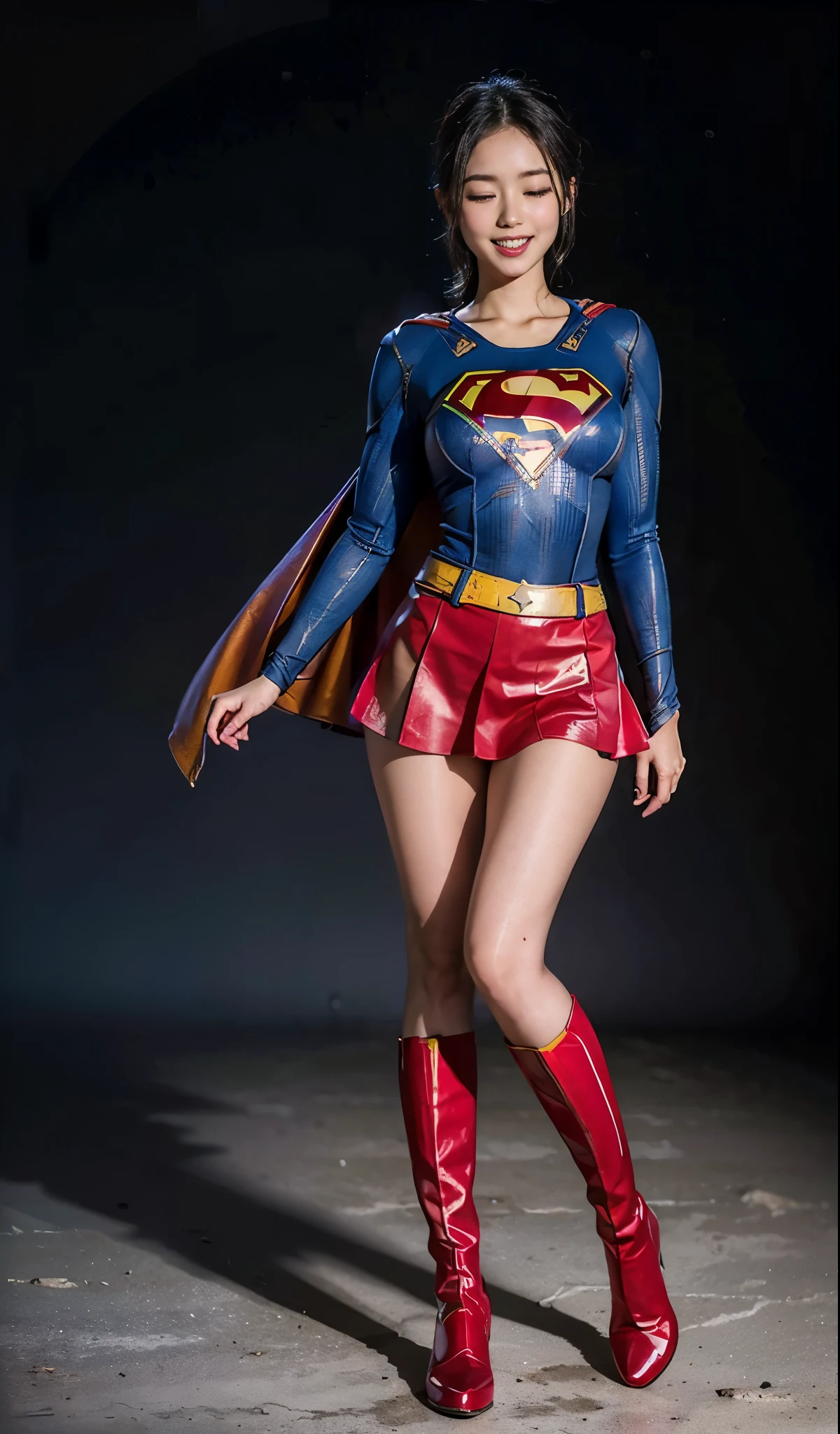 No background、Eyes closed、die、yawning being、is crying、Suffering、Eyes closed、Fitted Supergirl costume、Body Fit Costumes、and draw the full body、(((Wear black tights on your beautiful legs.)))、(((Grow legs、tall、Legally express the beauty of your smile)))、((((Make the most of the original image)))、(((Supergirl Costume)))、(((beautiful hairl)))、(((Suffering)))、(((Feet must necessarily be worn with black tights)))、(((You need to wear red boots)))、((Top image quality、8K))、((top-quality、8K、masterpiece:1.3))、(((Keep Background )))、Crisp focus:1.2、Beautiful woman with perfect body shape:1.4、Slender Abs:1.2、a wet body:1.5、Highly detailed facial and skin texture、8K
